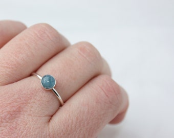 Aquamarine Gemstone Ring, Stacking Ring, Sterling Silver, Handmade