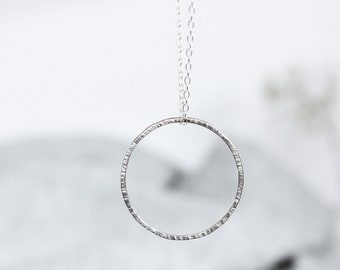 Hammered Circle Necklace, Sterling Silver