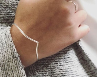 Sterling Silver Wave Bangle, Handmade