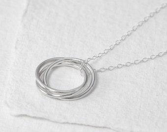 Trio Circle Necklace, Russian ring necklace, Sterling Silver, Handmade