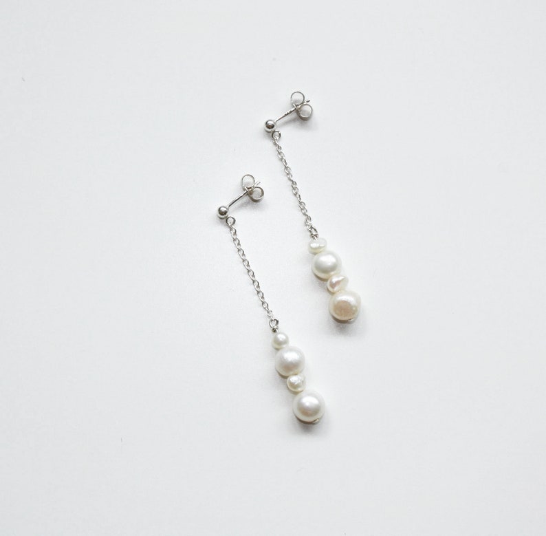 Freshwater Pearl Drop Earrings, Sterling Silver, Handmade image 2