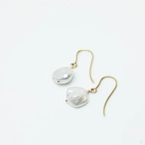 Keshi Pearl Hook Earrings, 9ct Yellow Gold, Handmade