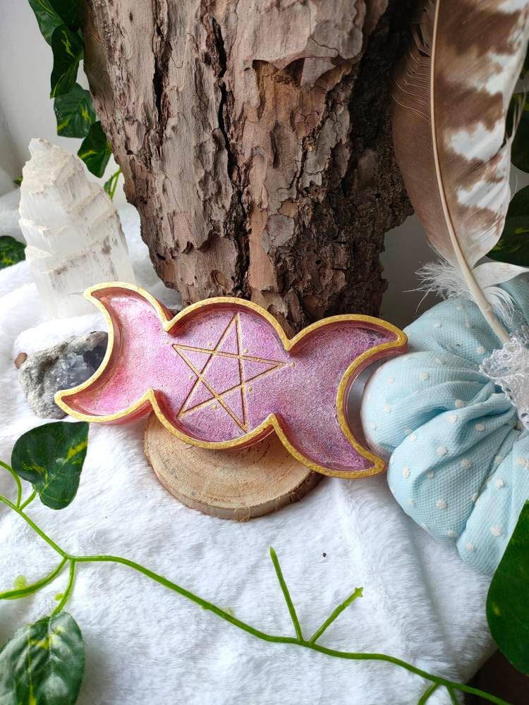 Plateau en Résine Triple Lune et Pentagramme