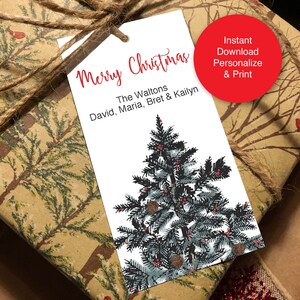Editable Merry Christmas Tree Gift Tag Template, Christmas Gift Tags, Personalized Christmas Tags, Edit Yourself