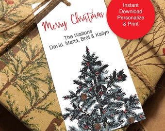 Editable Merry Christmas Tree Gift Tag Template, Christmas Gift Tags, Personalized Christmas Tags, Edit Yourself