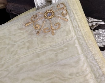 SINGLE Indi Boho Curtains white Gold Leaf Embellished Curtain Panel Silvergold Tab Top Organza Window Treatment 90