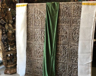 2 Snowflake White Sari Curtains, Indi Boho Sheer Gold Tab Tops Curtains, Bed canopy Panels, Window Treatment 84/96/108