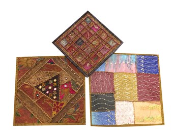 Indian Cushion Covers Vintage Patchwork Decorative Pillow Cover Bohemian Decor, 3pcs