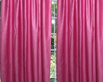2 Pink Curtain Drapes Panel cRUSHED vELVET fEEL  Pair of Window Treatments Bohemian Home Decor 96"