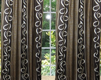 2 Boho Curtains, Brown Beige Window Panels, Tab Top Window Treatment Drape, Farmhouse Home Decor 108