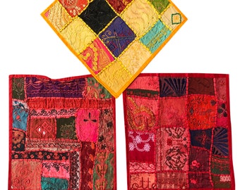 Set Of 3 Indian Ethnic Cushion Covers Vintage Patchwork Decorative Toss Pillow Sham 16 x 16"