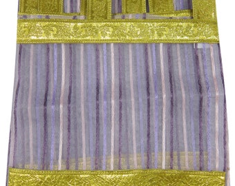 2 Indi Boho Sari Curtains Purple Stripes Gold Tabs Bed Canopy Bohemian Decor Window Treatment