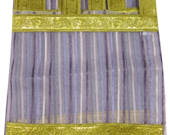 2 Indi Boho Sari Curtains Purple Stripes Gold Tabs Bed Canopy Bohemian Decor Window Treatment