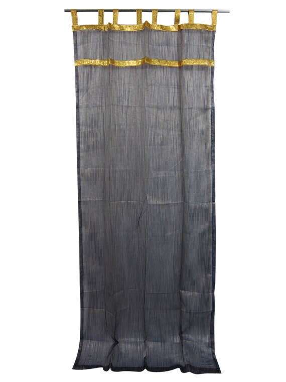 Indi Curtains Pair Of Navy Blue Gold Stripes Curtains Sheer Etsy