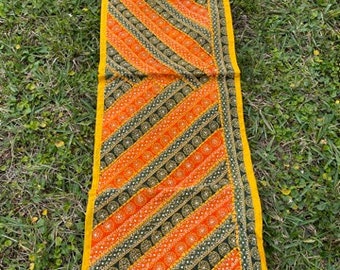 Indian Table Runner Orange/Green Sequin Hand Made Embroidered vintage  Wall Hanging WALL Decor 60