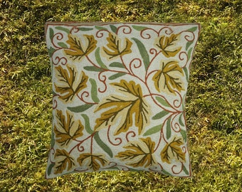 Sofa Cushion Covers, Beige Green Suzani Embroidered, Handmade Indian Toss, Pillow Sham 16" x 16"