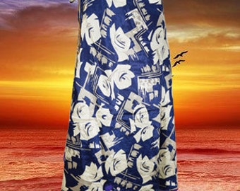 Womens Magic Long Wrap Skirt, Floral Double Layers Blue Wrap Skirts, Recycled Sari Wrap Skirt, Handmade Fashion, Handmade One size
