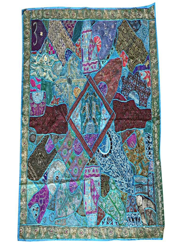 Brilliant Blue Tapestry Handmade Zardozi Tapestries Etsy