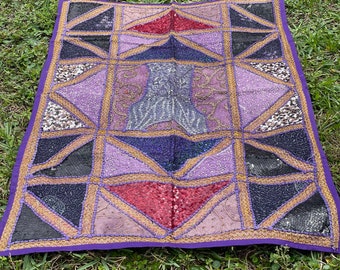 Handmade Wall Hanging Purple Patchwork Wall Decor Hand Embroidery Tapestry Home Decor Handmade