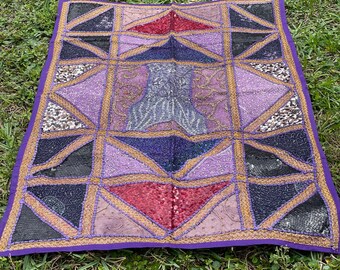 Handmade Wall Hanging Purple Patchwork Wall Decor Hand Embroidery Tapestry Home Decor Handmade