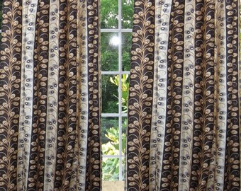 2 Brown Beige Field of Poppies Printed Curtains Panel Drapes, Bedroom Window Treatment, Living Room, Tab Top Curtains, Bed Canopy Decor