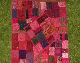 Sofa Throw, Pillow Cover, Pink Cushion Covers, Boho Vintage Sari Patchwork Covers, Decorative throw 5pcs