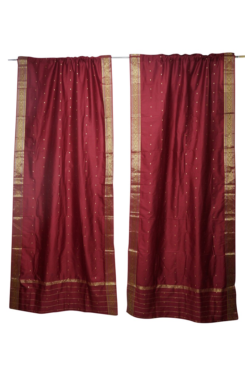 2 Maroon Sari Curtain Rod Pocket Panel Drape Home Decor Etsy