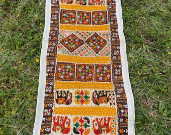 Ethnic Tribal Ivory Orange Patchwork Hand Made Table Runner Wall Decor Home Decor Table Runner Boho Decor