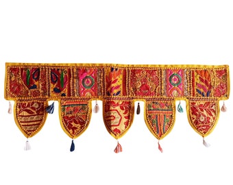 Indian Wall Hanging, Door Toran Bohemian Home Decor, Orange Window Toran, Patchwork Gypsy Curtains, Hippie Door Frame, Ethnic Tapestry