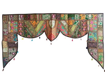 Toran Door Hanging, Green Handmade Door toran, wall hanging, Boho window valence Indian door hanging, bohemian tapestry