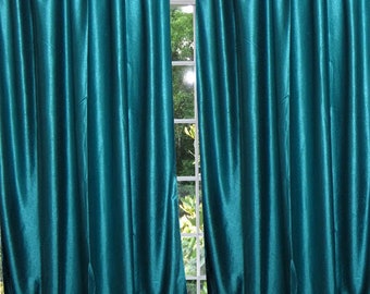 2 Teal Blue Curtains Panel Drapes, Bedroom Window Treatment, Living Room, Tab Top Curtains, Bed Canopy Decor