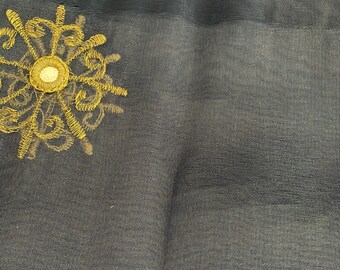 SINGLE Indi Boho Curtains Black GOLD Embellished Curtain Panel Silvergold Tab Top Organza Window Treatment 90