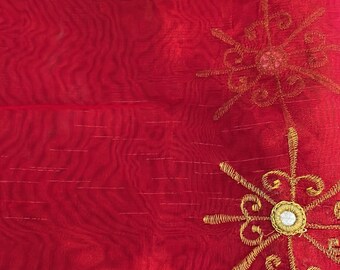 SINGLE Indi Boho Curtains Red GOLD Embellished Curtain Panel Silvergold Tab Top Organza Window Treatment 90