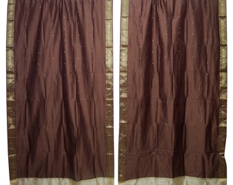 2 Sari Curtains Rod Pocket Drapes Door Panel Brown Window Decor 84x44 Indi Boho Gypsy Eclectic Artistic Shabby Chic Interiors