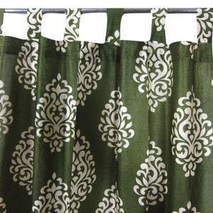 2 Green Printed Curtains Panel Drapes, Bedroom Window Treatment, Living Room, Tab Top Curtains, Bed Canopy Decor image 2
