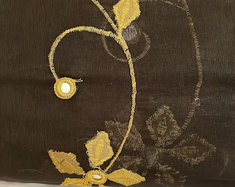 2 Indi Boho Curtains Tab Top Organza Window Treatment Burnt Black Gold Embellished Pair Curtain Panel 90