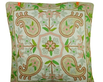 Handmade Decorative Cushion Covers Woolen Suzani Embroidered Indian Pillow Cases Bohemian Decor 16x16