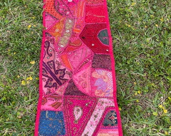 Table Runner Bohochic Decor Ethnic Pink Patchwork Hand Made Table Runner Boho Decor Wall Decor Home Decor