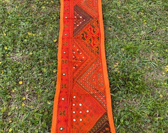 Banjara Table Runner Tapestry Red Orange Bohemian Ethnic Patchwork Embroidery Wall Hanging Vintage Decor