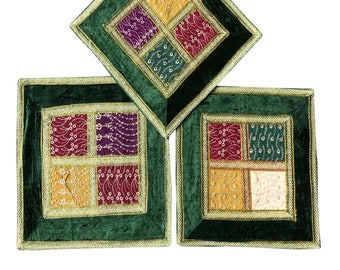 Bohemian Decorative Cushion Cover Embroidered Lace Work Patchwork Green Throw Pillow Cases 16"X16"