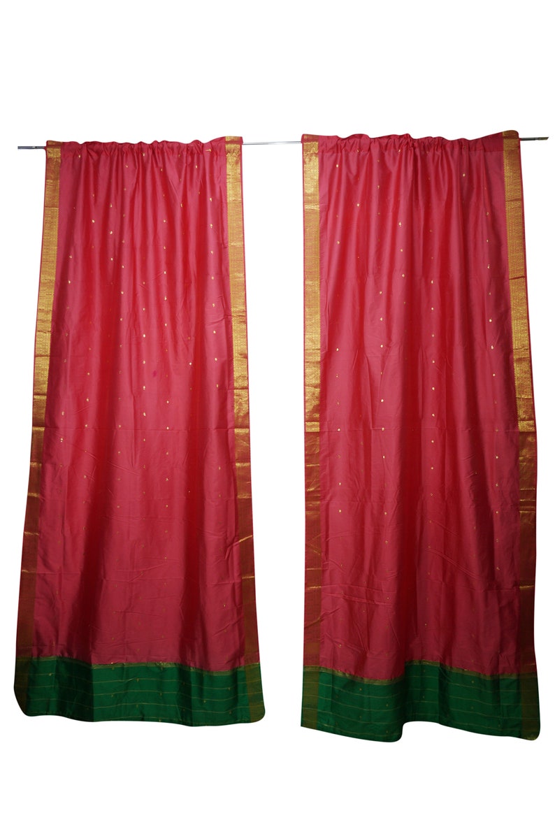 2 Red Sheer Sari Curtain Rod Pocket Panel Home Decor Door Draperies Room Decor 96X44