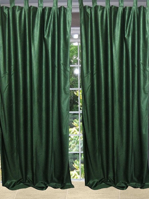 2 Dark Forest Green Curtains Panel Drapes Tab Top Curtains Etsy