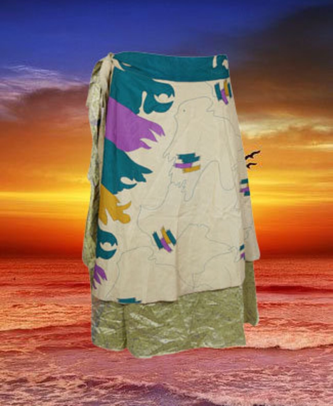 12770 Beige Wrap Skirt Dress