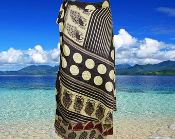 Womens Recycled Silk Wrap Skirt, Magic Wrap Skirt, Brown white Print Layers Wrap Skirts, Travel Fashion, gift, One size
