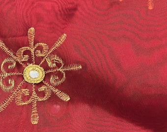 SINGLE Indi Boho Curtains Red  GOLD Embellished Curtain Panel Silvergold Tab Top Organza Window Treatment 90