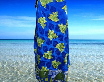 Wrap Long Skirt, Blue Printed Silk skirt, Beach Wrap Skirt, Reversible saree skirt, one size silk wrap skirt with tie, gift