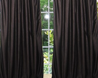 2 Brown Curtains  Crushed Velvet Feel Panel Drapes- Pair Tab Tops Window Treatment Bedroom Living Room Decor 84"