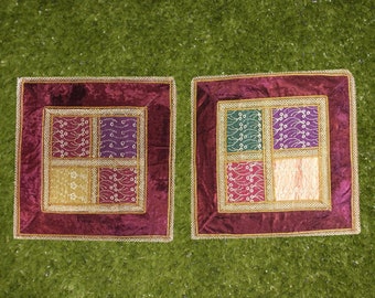 2 Decorative Indian Throw, Pillow Cases, Cotton Embroidered Patchwork Cushion Cover 16 "x 16"