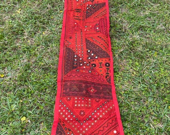 Table Runner Boho chic Banjara Red Patchwork Hand Embroidered Sari Tapestry Runner Boho Wall Decor