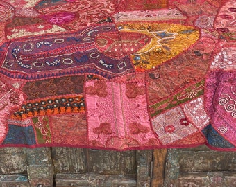 Ethnic Sari Tapestry pink Handmade Indian WALL Decor Vintage Embroidered Patchwork Tapestry Wall Hanging